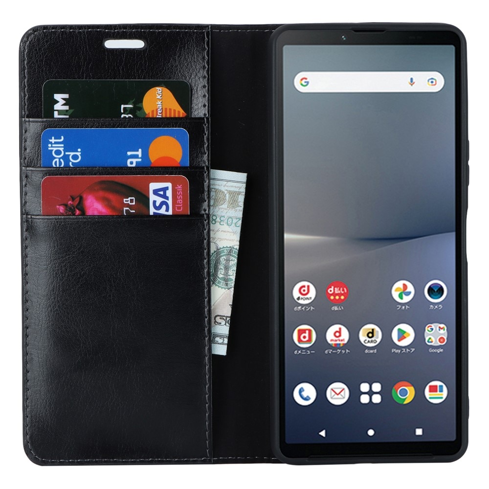 Funda cartera de cuero genuino Sony Xperia 5 V Negro