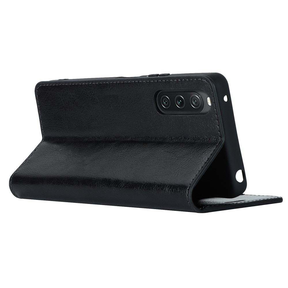 Funda cartera de cuero genuino Sony Xperia 10 V Negro