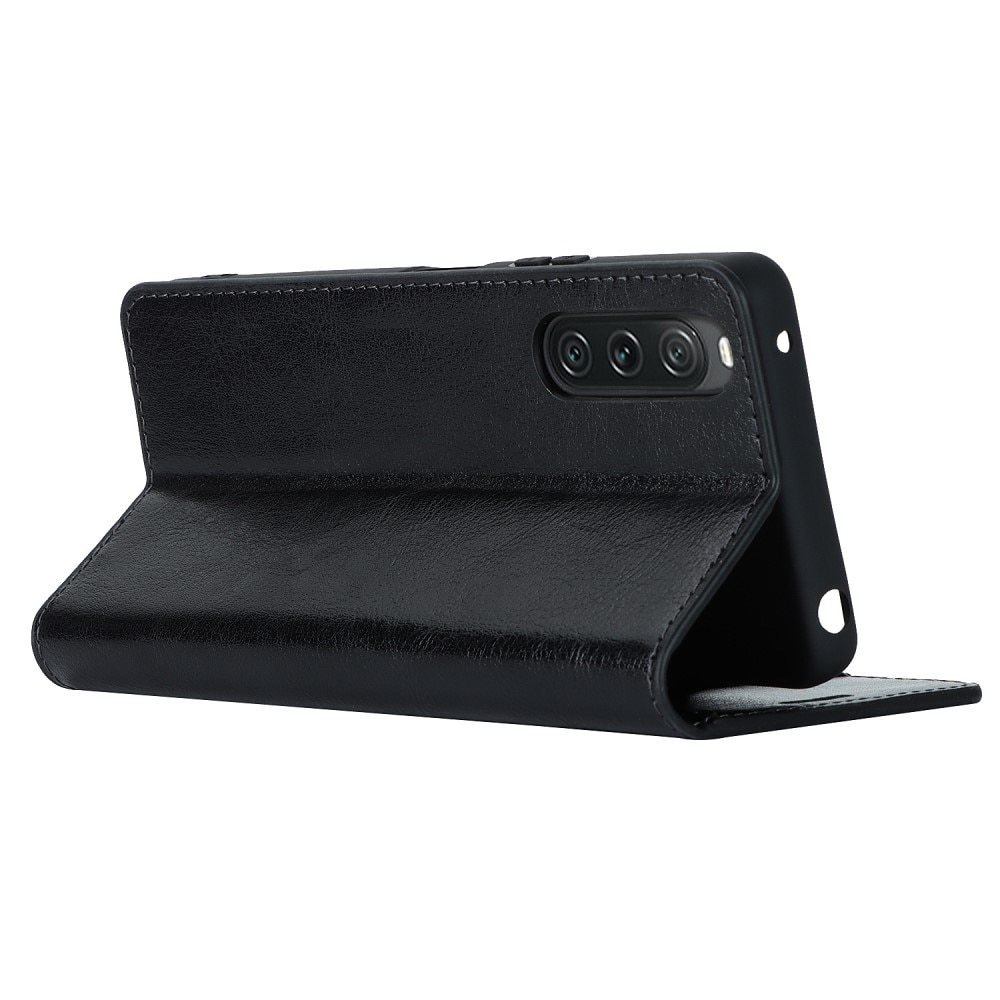 Funda cartera de cuero genuino Sony Xperia 10 V negro