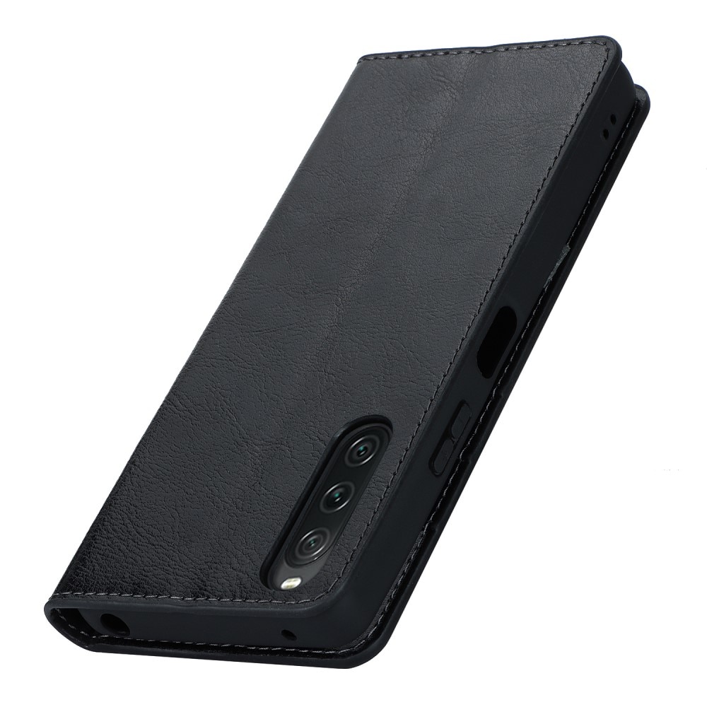 Funda cartera de cuero genuino Sony Xperia 10 V negro