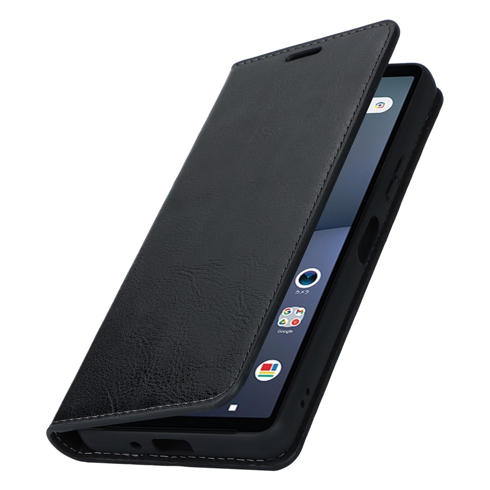 Funda cartera de cuero genuino Sony Xperia 10 V negro