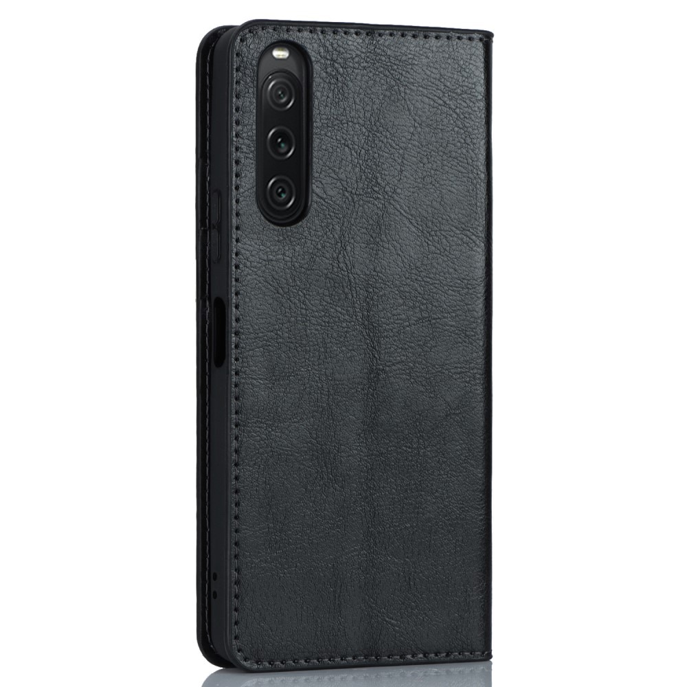 Funda cartera de cuero genuino Sony Xperia 10 V negro