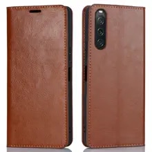 Funda cartera de cuero genuino Sony Xperia 5 V Marrón