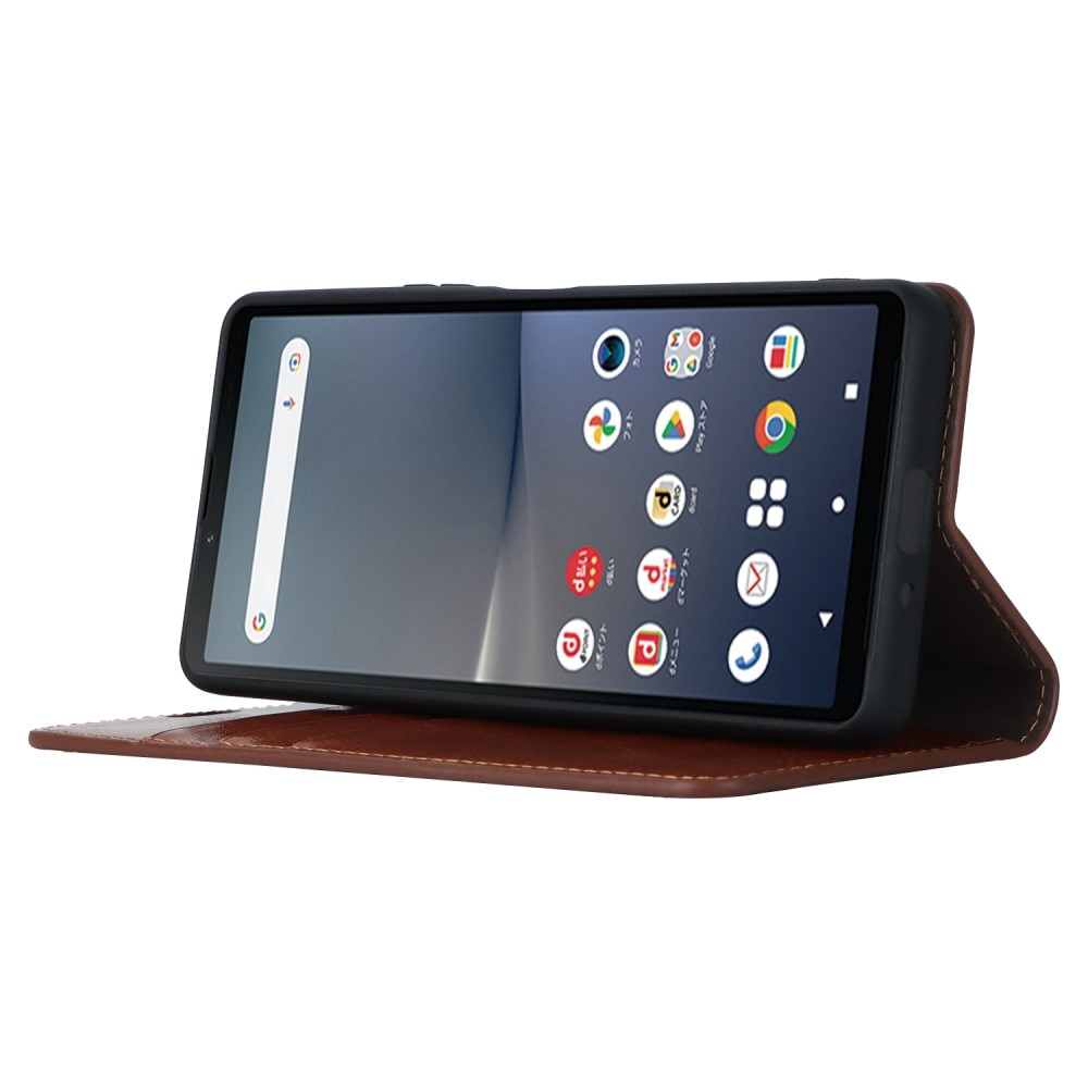 Funda cartera de cuero genuino Sony Xperia 10 V Marrón
