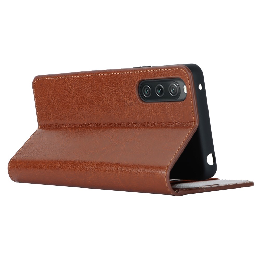 Funda cartera de cuero genuino Sony Xperia 10 V marrón