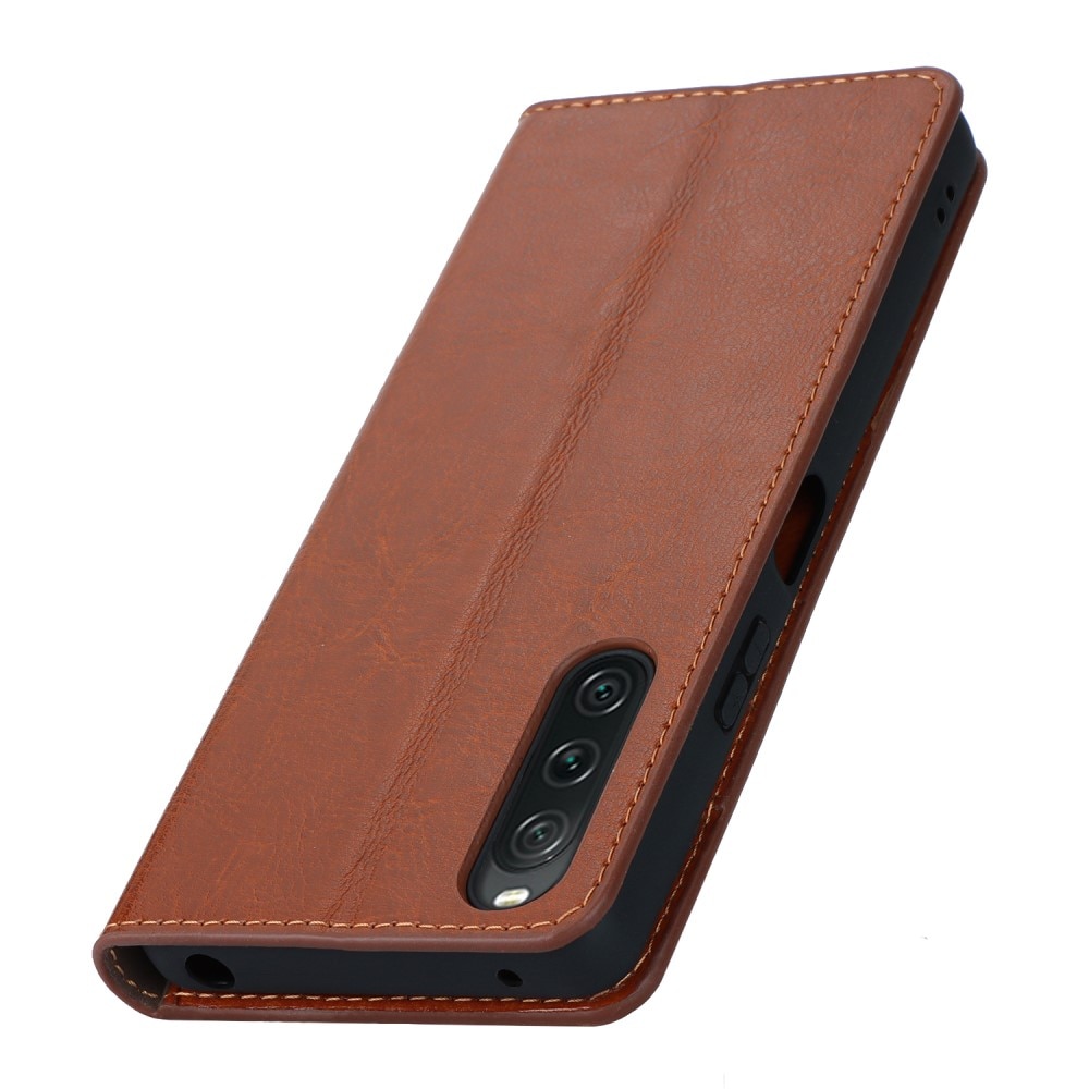 Funda cartera de cuero genuino Sony Xperia 10 V Marrón