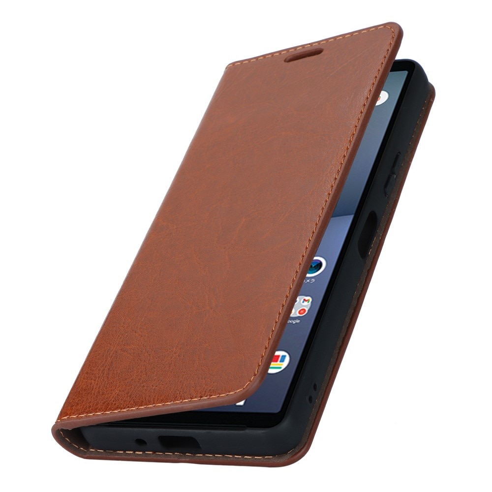 Funda cartera de cuero genuino Sony Xperia 10 V Marrón