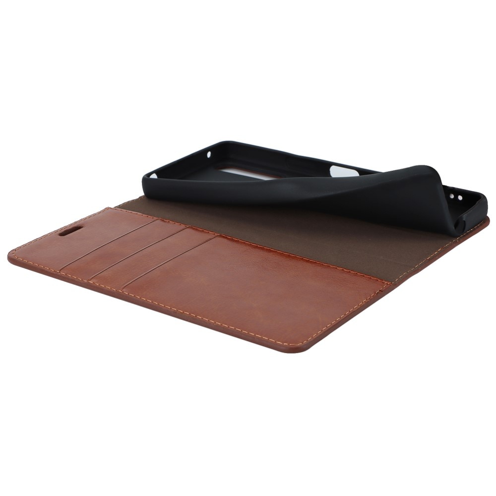 Funda cartera de cuero genuino Sony Xperia 10 V Marrón