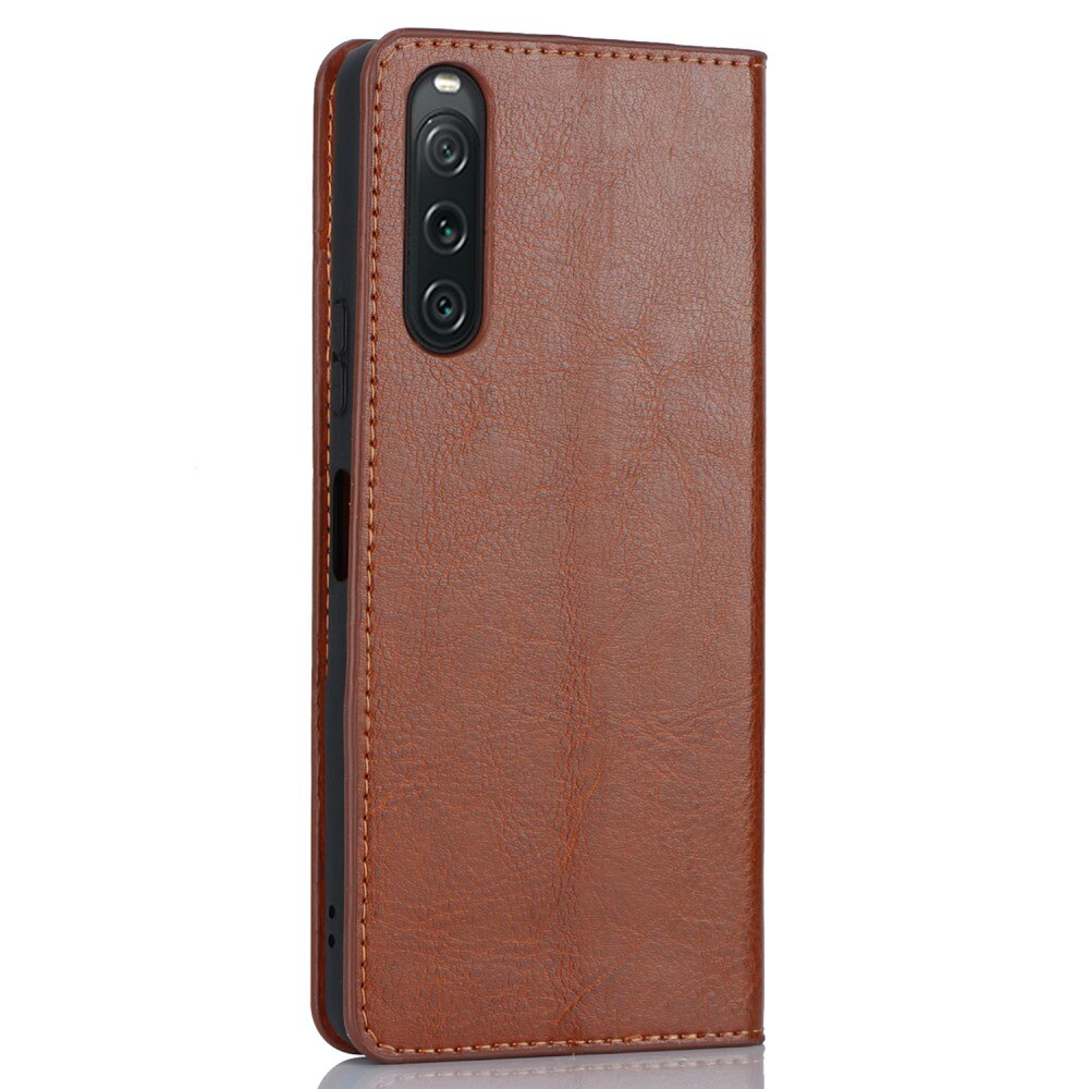 Funda cartera de cuero genuino Sony Xperia 10 V Marrón
