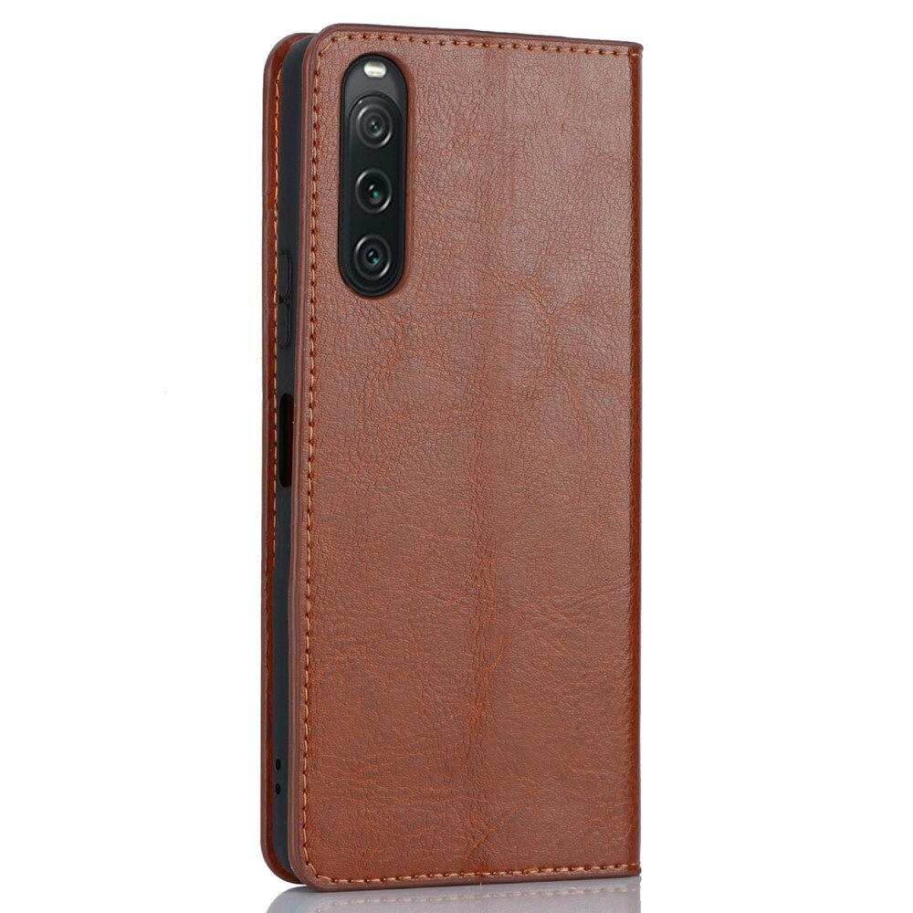 Funda cartera de cuero genuino Sony Xperia 10 V marrón