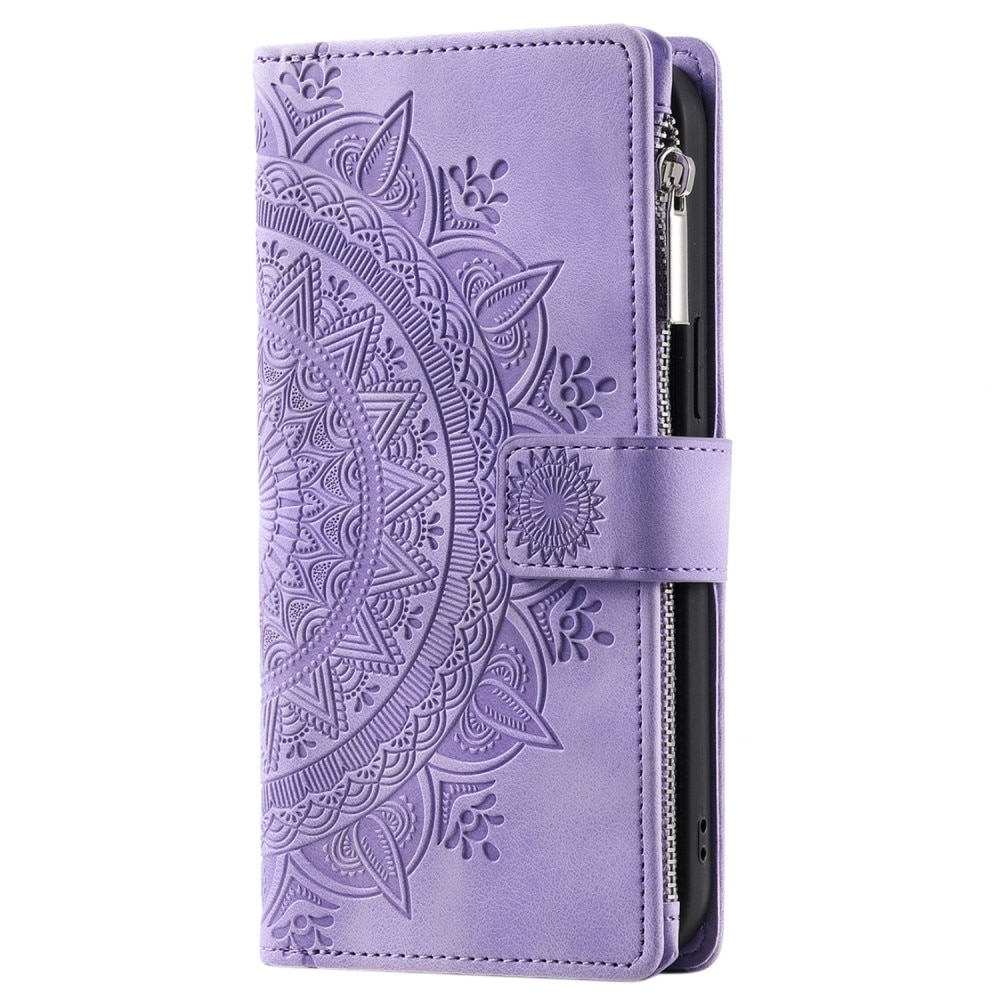 Funda Mandala tipo billetera iPhone 15 Pro, violeta