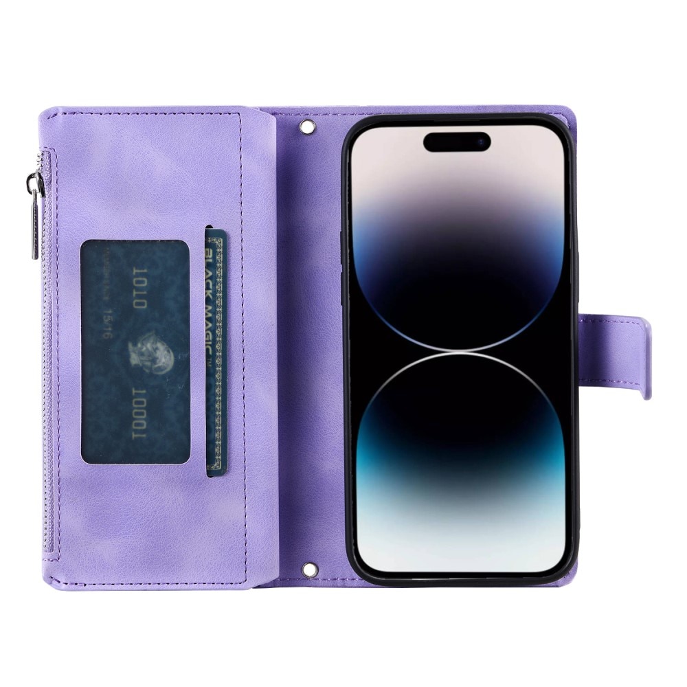 Funda Mandala tipo billetera iPhone 15 Pro, violeta