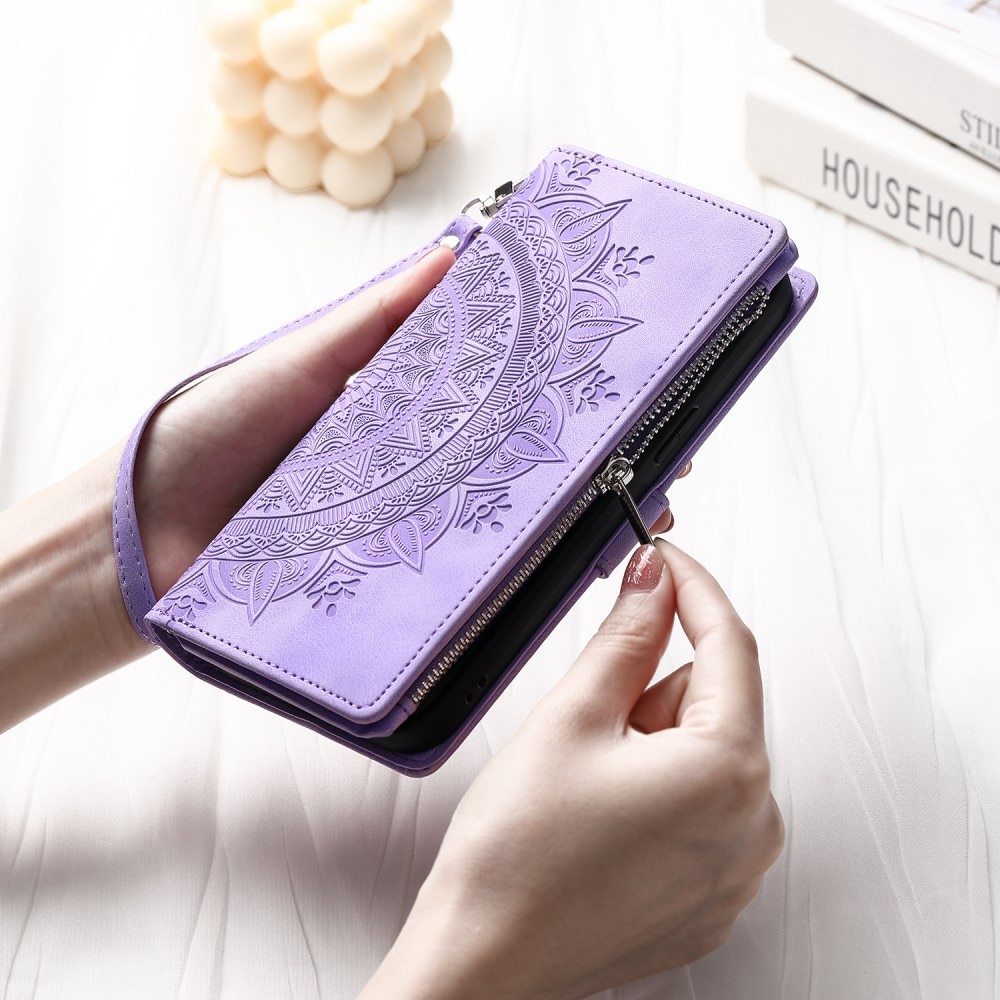 Funda Mandala tipo billetera iPhone 15 Pro, violeta