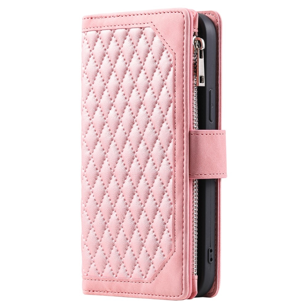 Funda acolchada tipo billetera iPhone 15 rosado