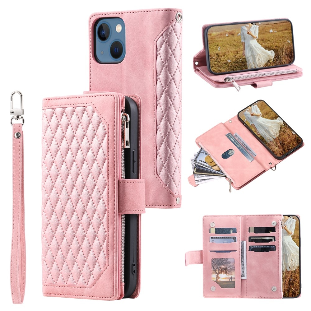 Funda acolchada tipo billetera iPhone 15 rosado