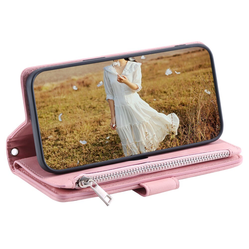 Funda acolchada tipo billetera iPhone 15 rosado