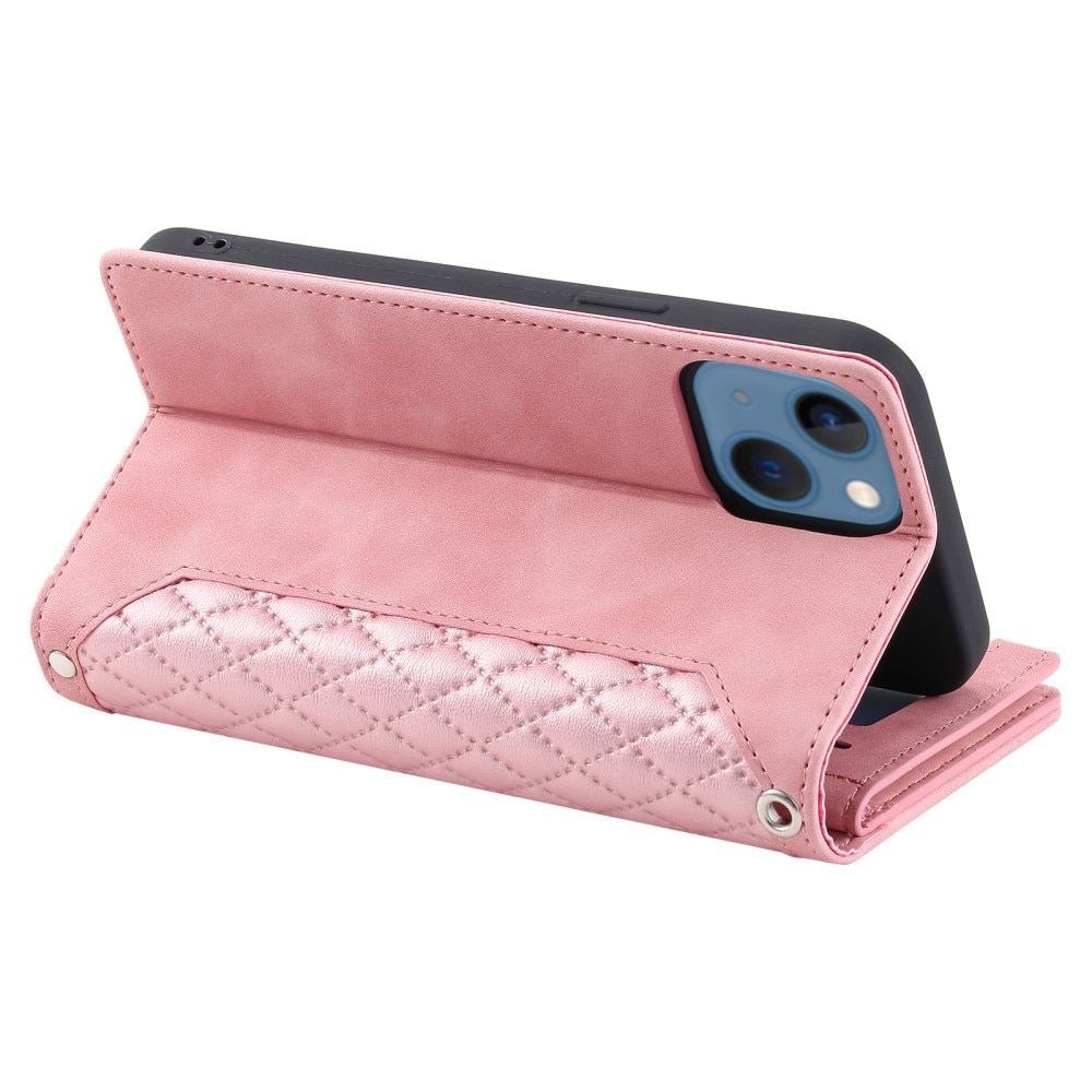 Funda acolchada tipo billetera iPhone 15 rosado