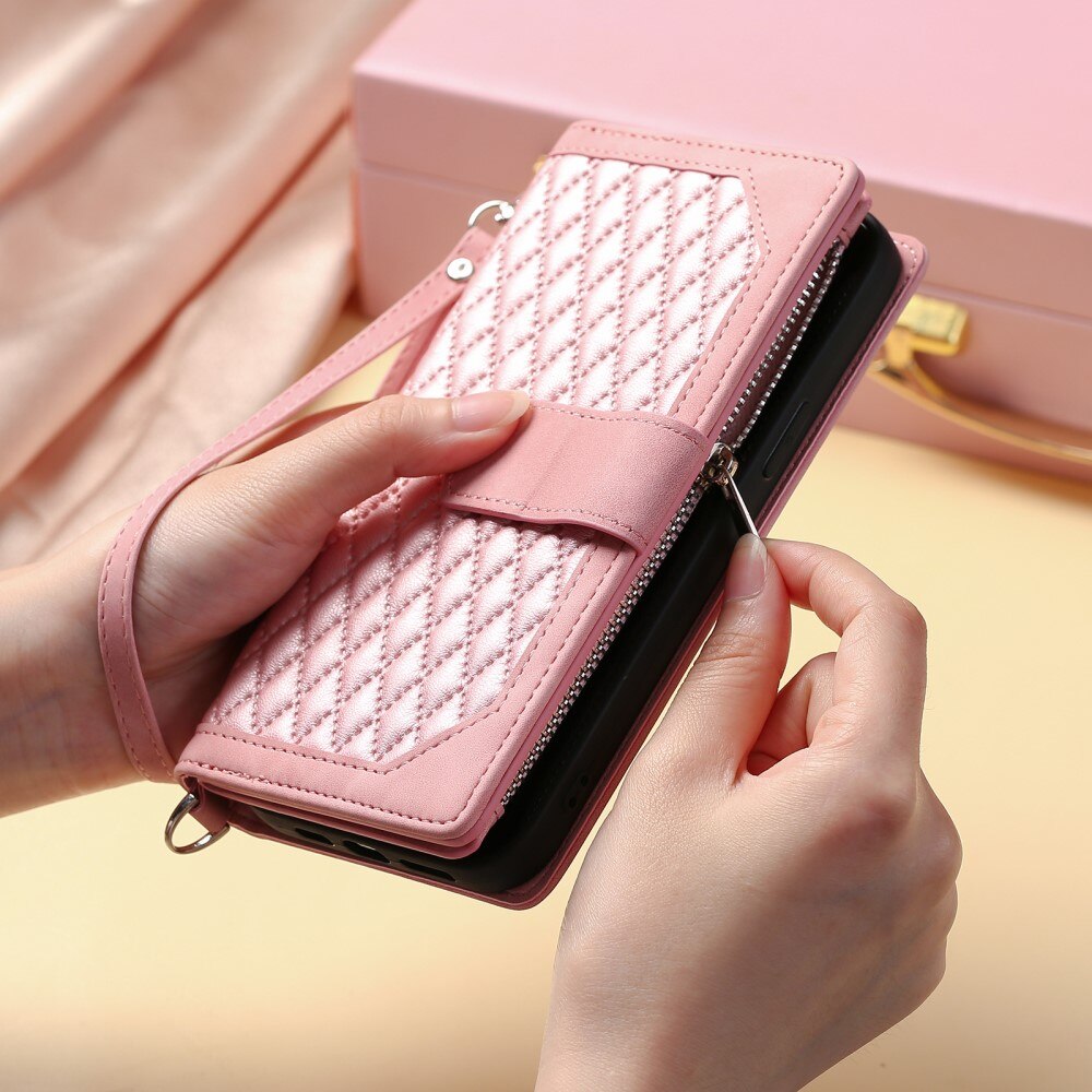 Funda acolchada tipo billetera iPhone 15 rosado