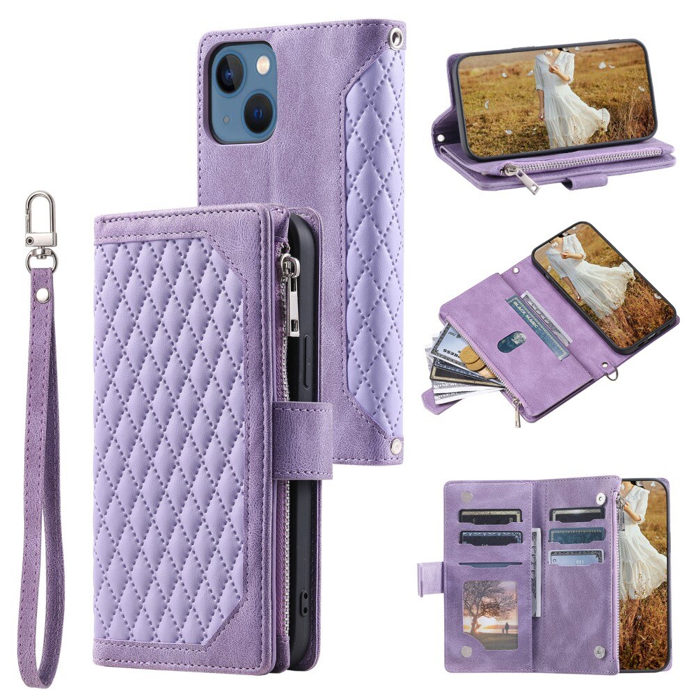 Funda acolchada tipo billetera iPhone 15 Plus violeta