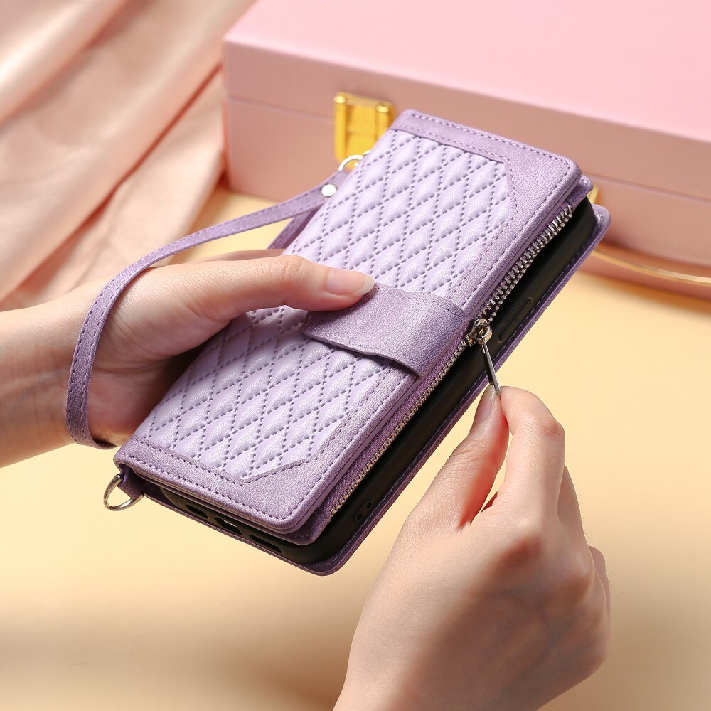 Funda acolchada tipo billetera iPhone 15 Plus violeta