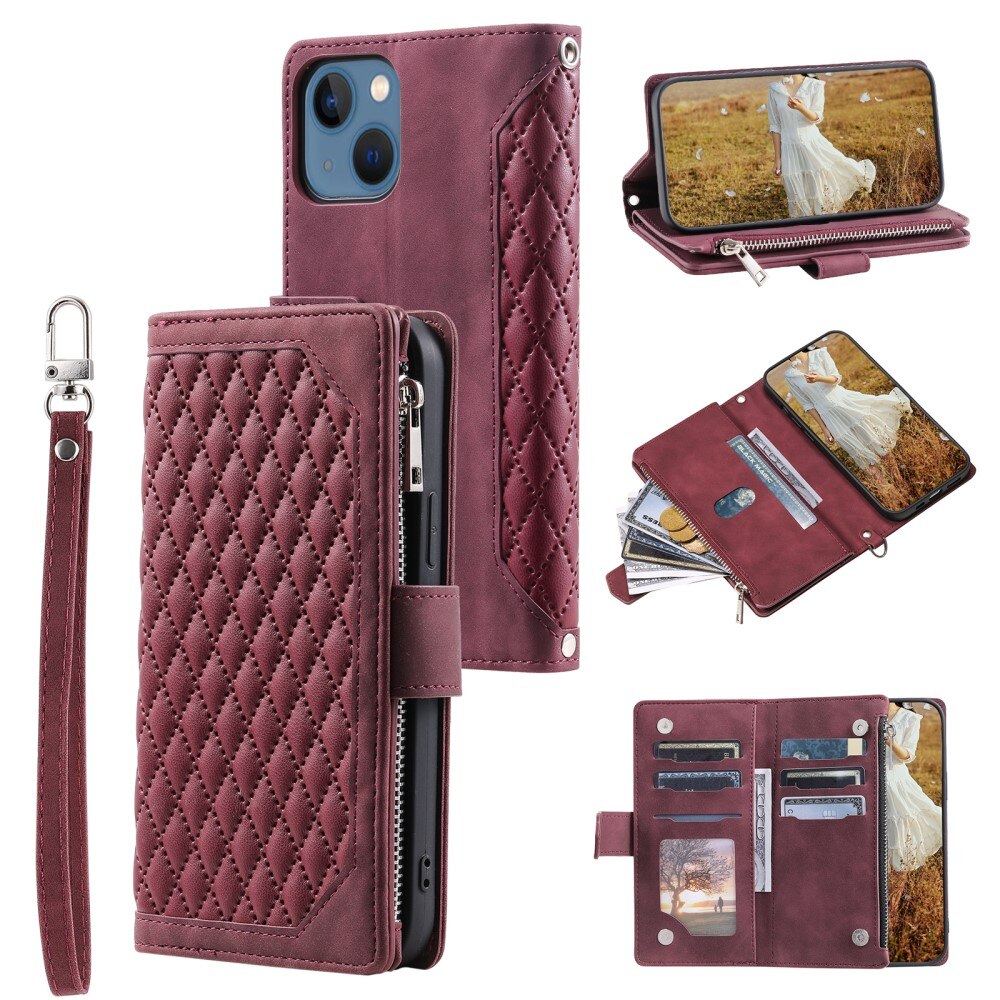 Funda acolchada tipo billetera iPhone 15 Plus rojo