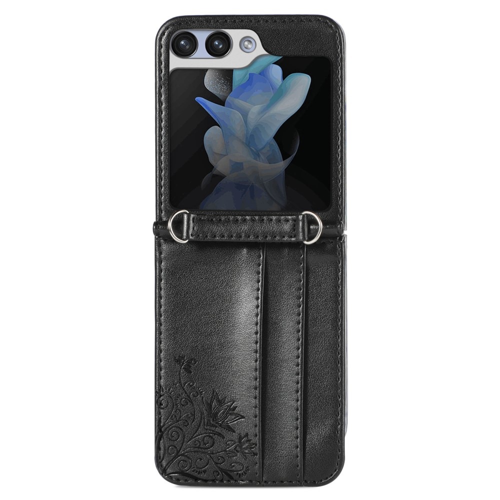 Funda de cuero con mariposas para Samsung Galaxy Z Flip 5, negro
