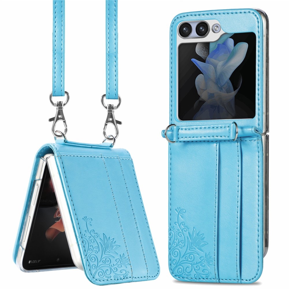 Funda de cuero con mariposas para Samsung Galaxy Z Flip 6, azul