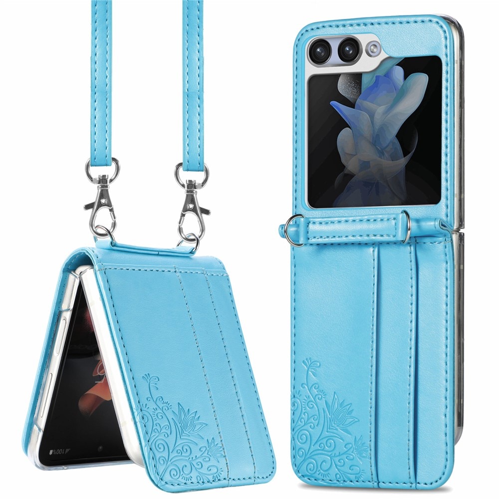 Funda de cuero con mariposas para Samsung Galaxy Z Flip 5, azul