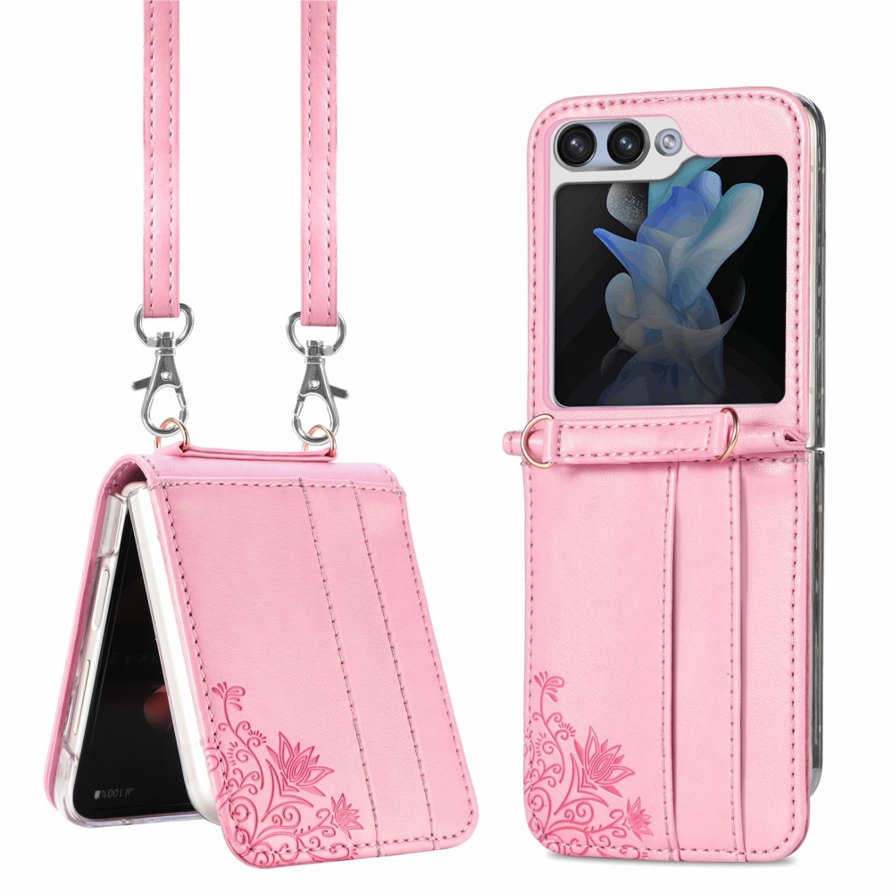 Funda de cuero con mariposas para Samsung Galaxy Z Flip 5, rosado