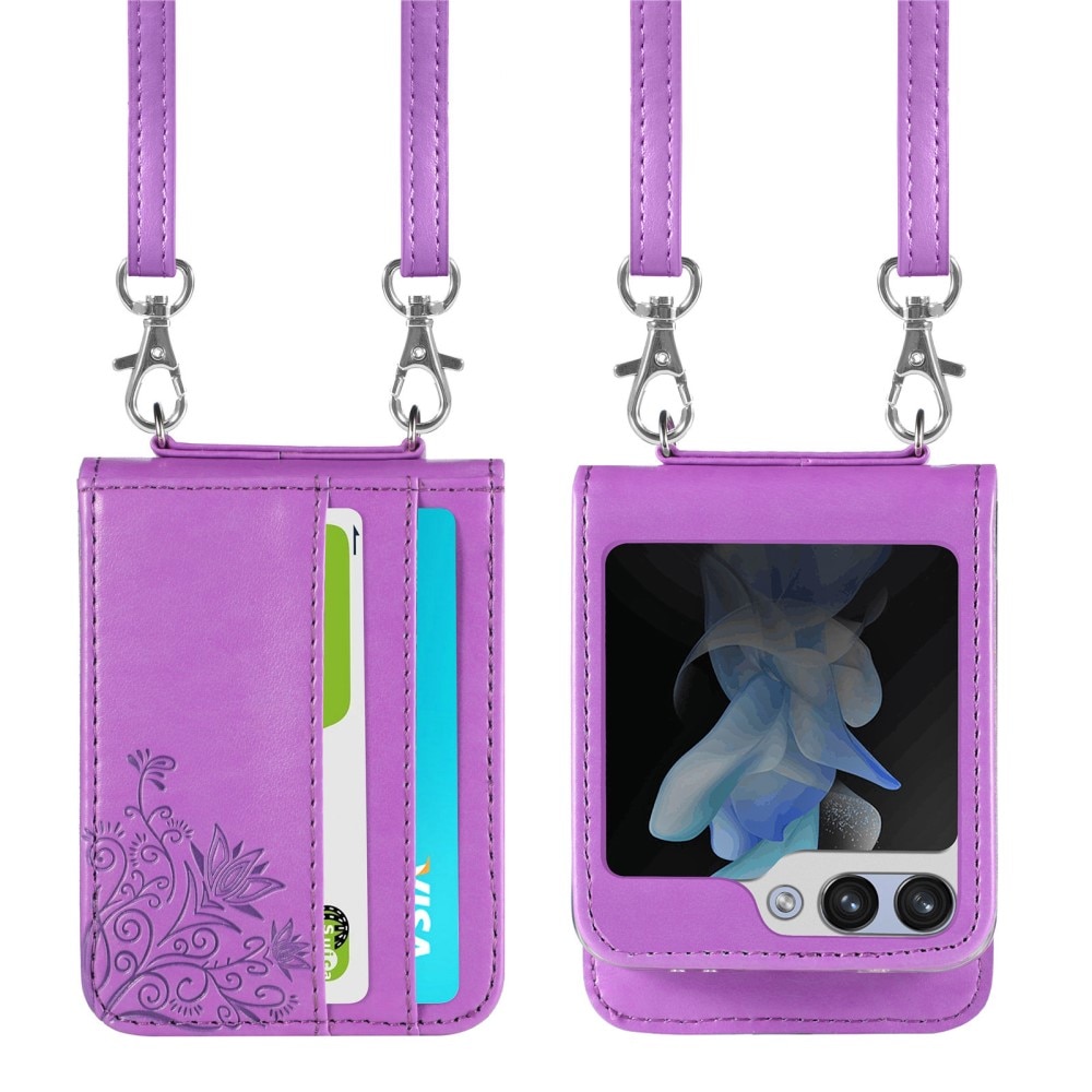 Funda de cuero con mariposas para Samsung Galaxy Z Flip 5, violeta