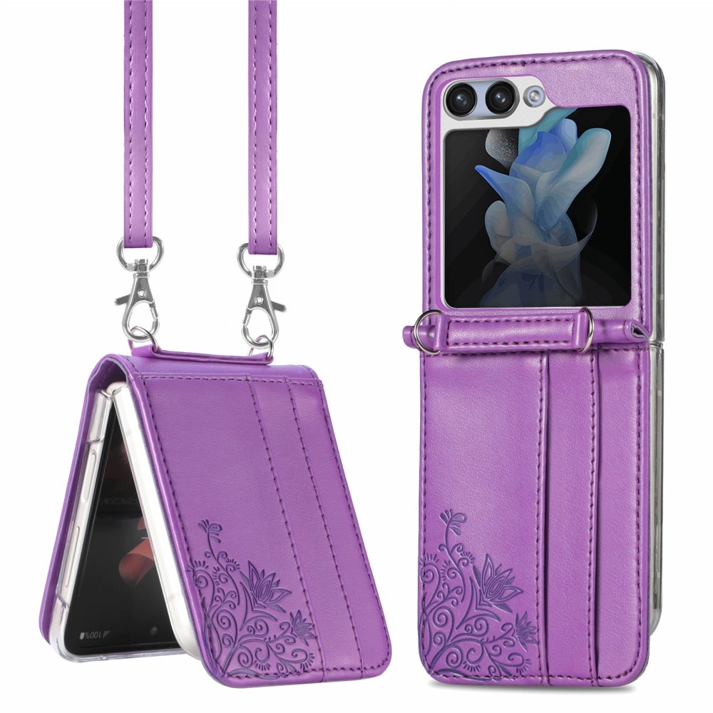 Funda de cuero con mariposas para Samsung Galaxy Z Flip 5, violeta