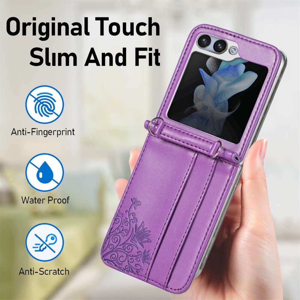 Funda de cuero con mariposas para Samsung Galaxy Z Flip 5, violeta