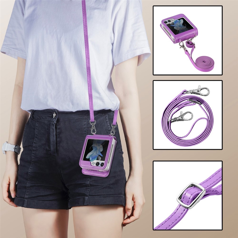 Funda de cuero con mariposas para Samsung Galaxy Z Flip 6, violeta