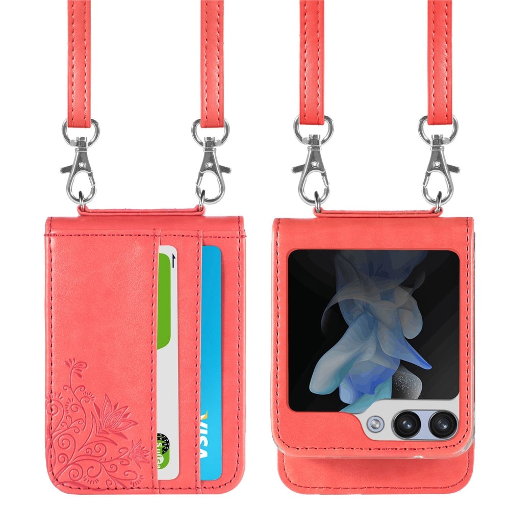 Funda de cuero con mariposas para Samsung Galaxy Z Flip 5, rojo