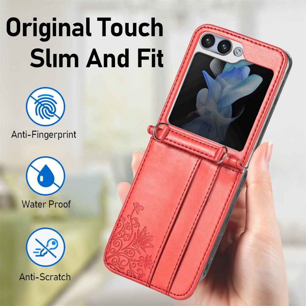 Funda de cuero con mariposas para Samsung Galaxy Z Flip 5, rojo