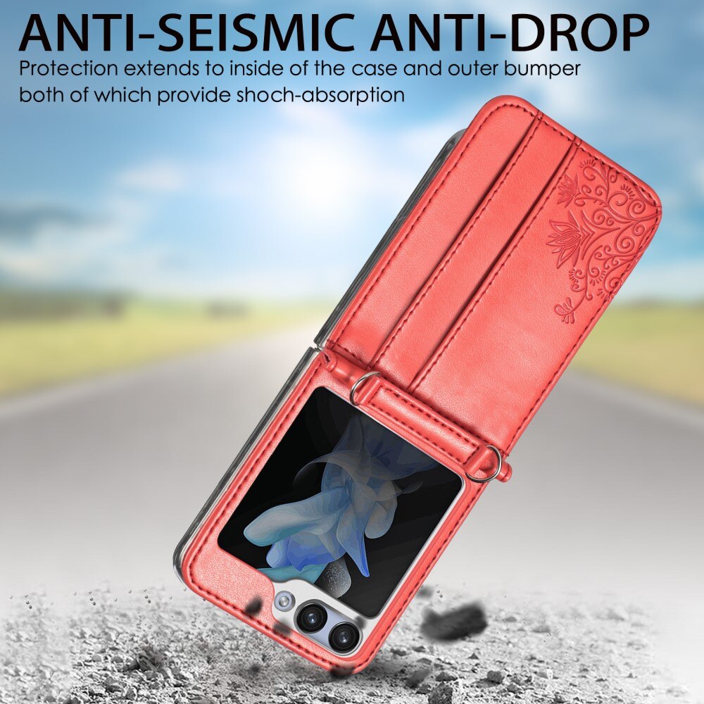 Funda de cuero con mariposas para Samsung Galaxy Z Flip 5, rojo