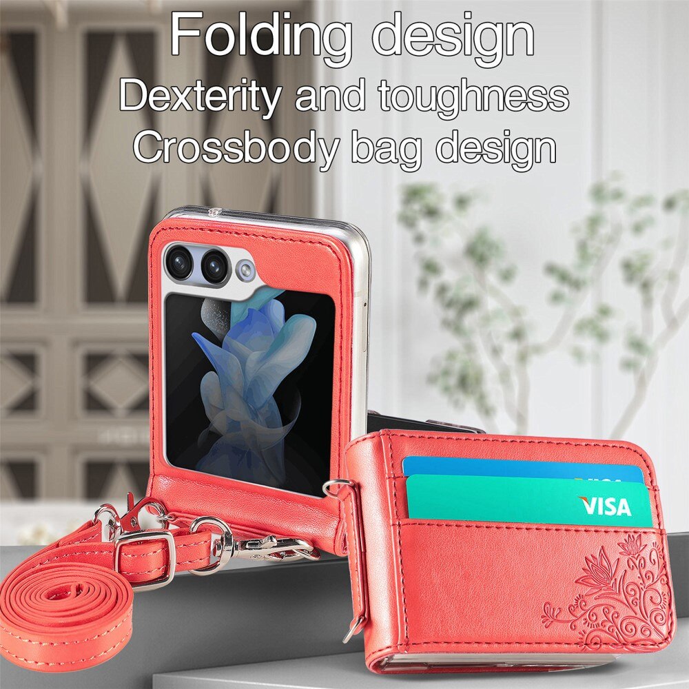Funda de cuero con mariposas para Samsung Galaxy Z Flip 5, rojo