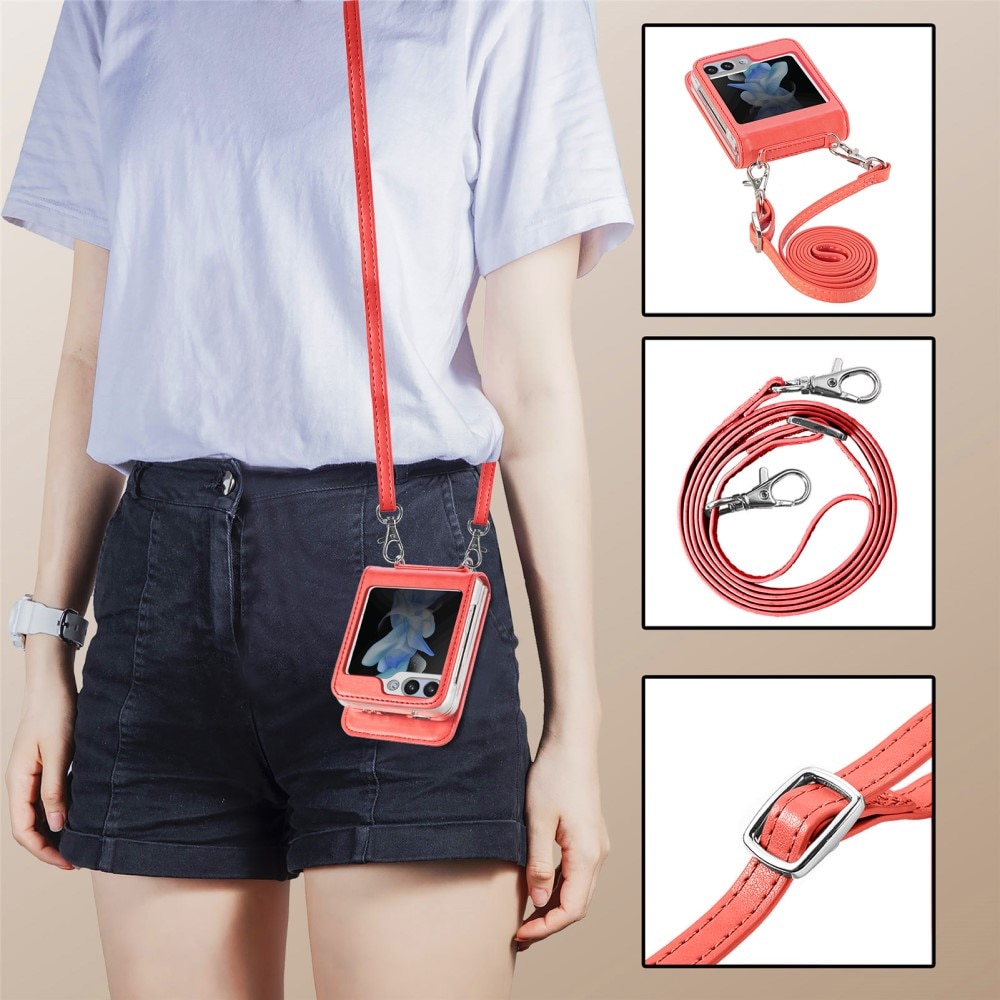 Funda de cuero con mariposas para Samsung Galaxy Z Flip 5, rojo