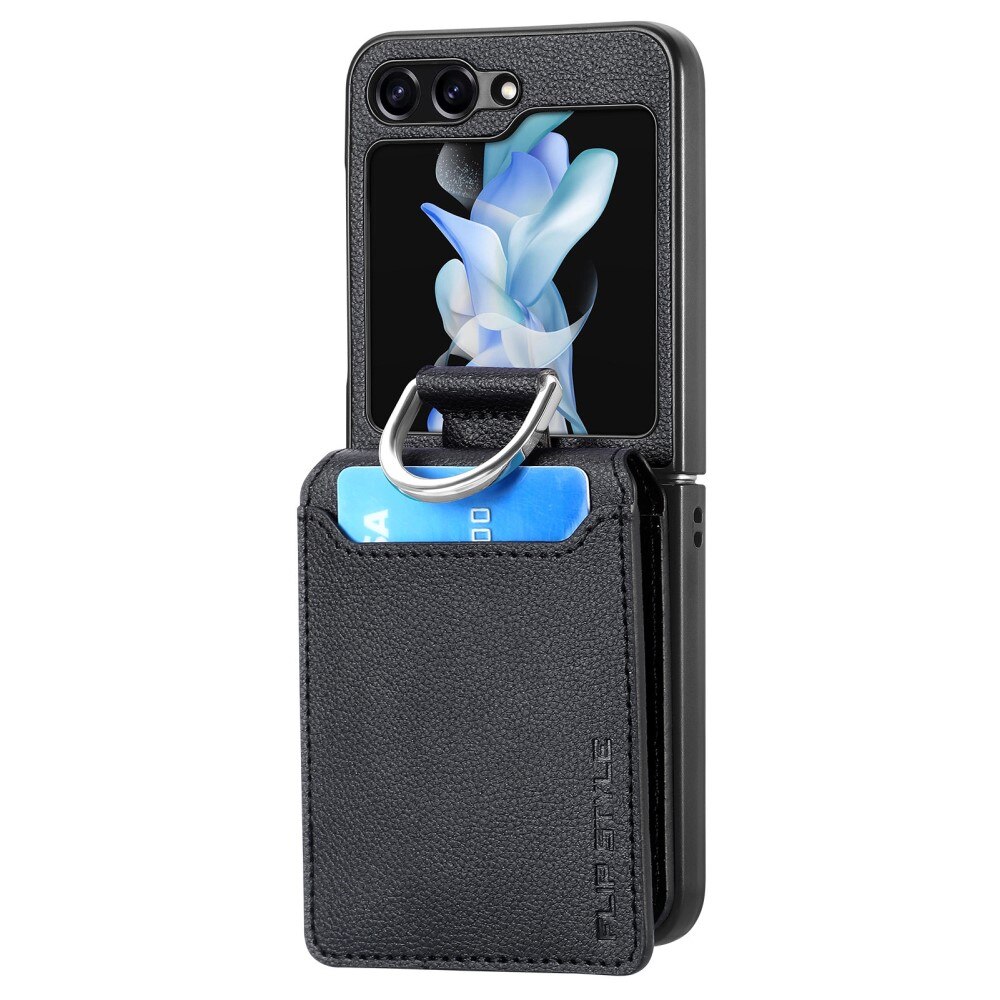 Funda con porta anillos y ranuras para tarjetas Samsung Galaxy Z Flip 5, negro