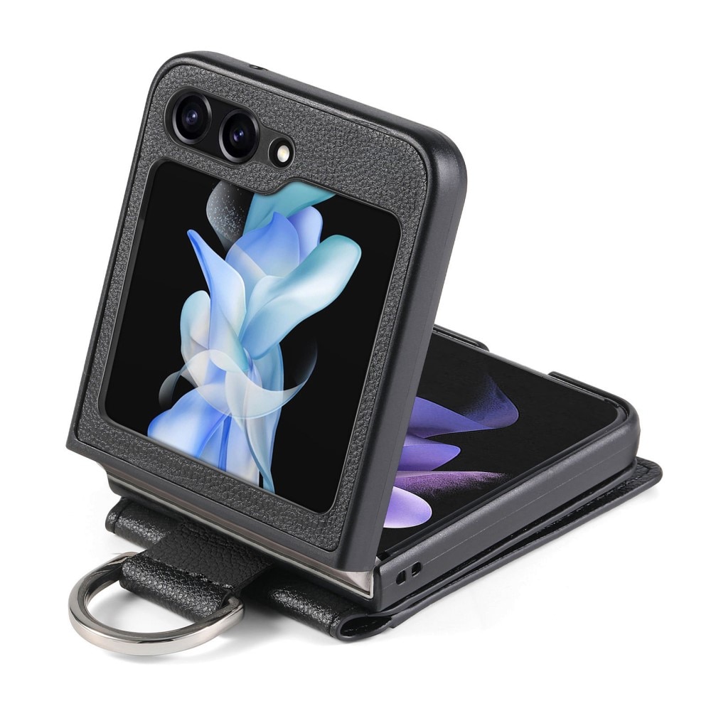 Funda con porta anillos y ranuras para tarjetas Samsung Galaxy Z Flip 5, negro