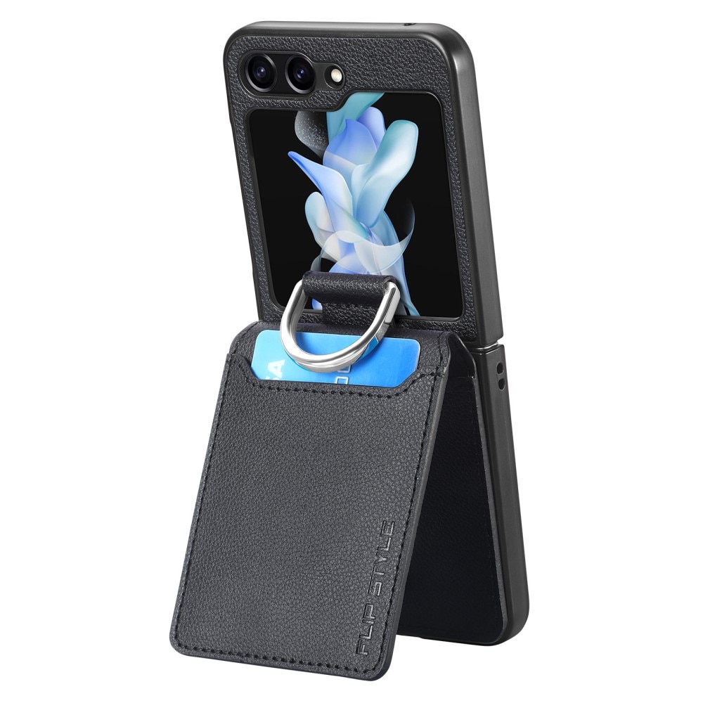 Funda con porta anillos y ranuras para tarjetas Samsung Galaxy Z Flip 5, negro