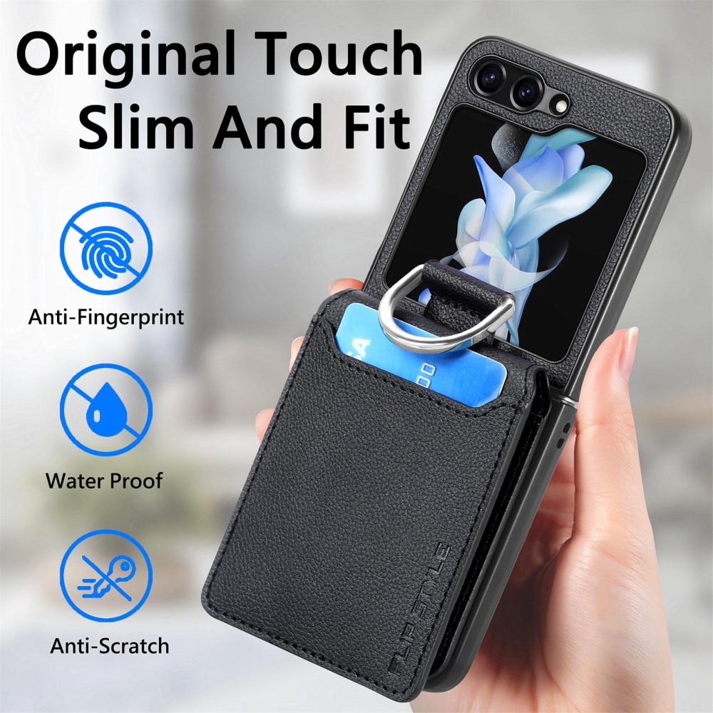 Funda con porta anillos y ranuras para tarjetas Samsung Galaxy Z Flip 5, negro