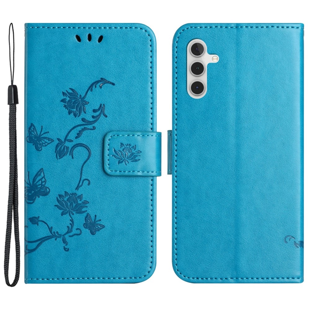 Funda de Cuero con Mariposas Samsung Galaxy S23 FE, azul