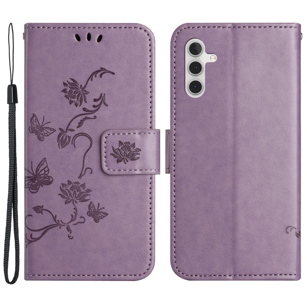 Funda de Cuero con Mariposas Samsung Galaxy S23 FE, Púrpura