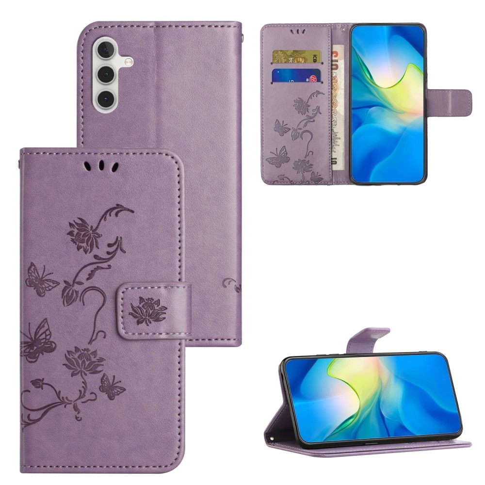 Funda de Cuero con Mariposas Samsung Galaxy S23 FE, Púrpura