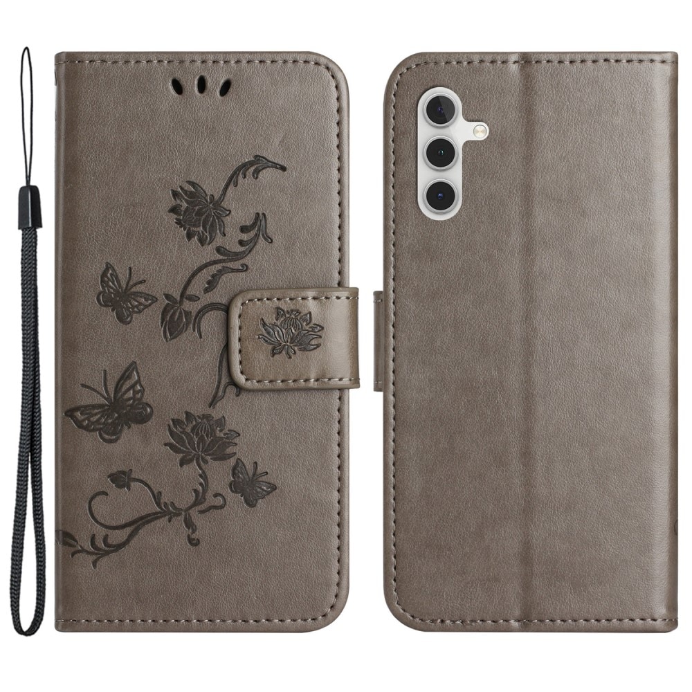 Funda de Cuero con Mariposas Samsung Galaxy S23 FE, Gris