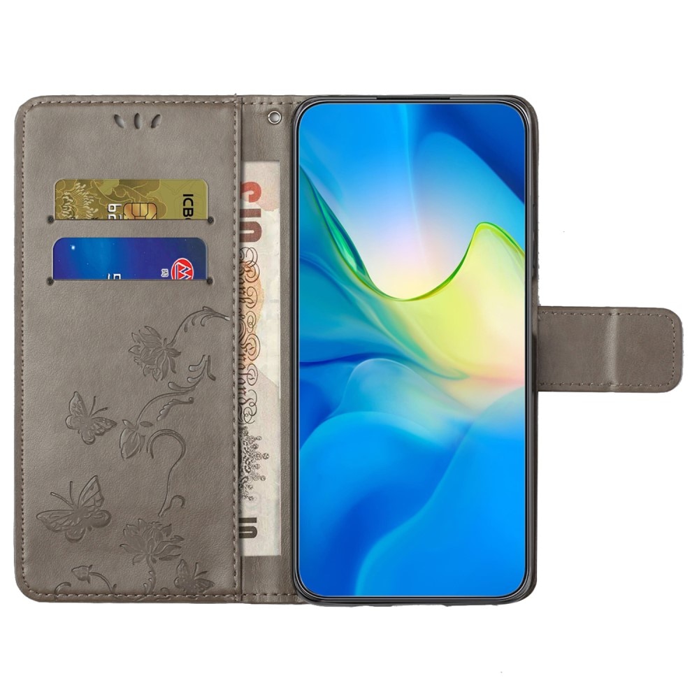 Funda de Cuero con Mariposas Samsung Galaxy S23 FE, Gris