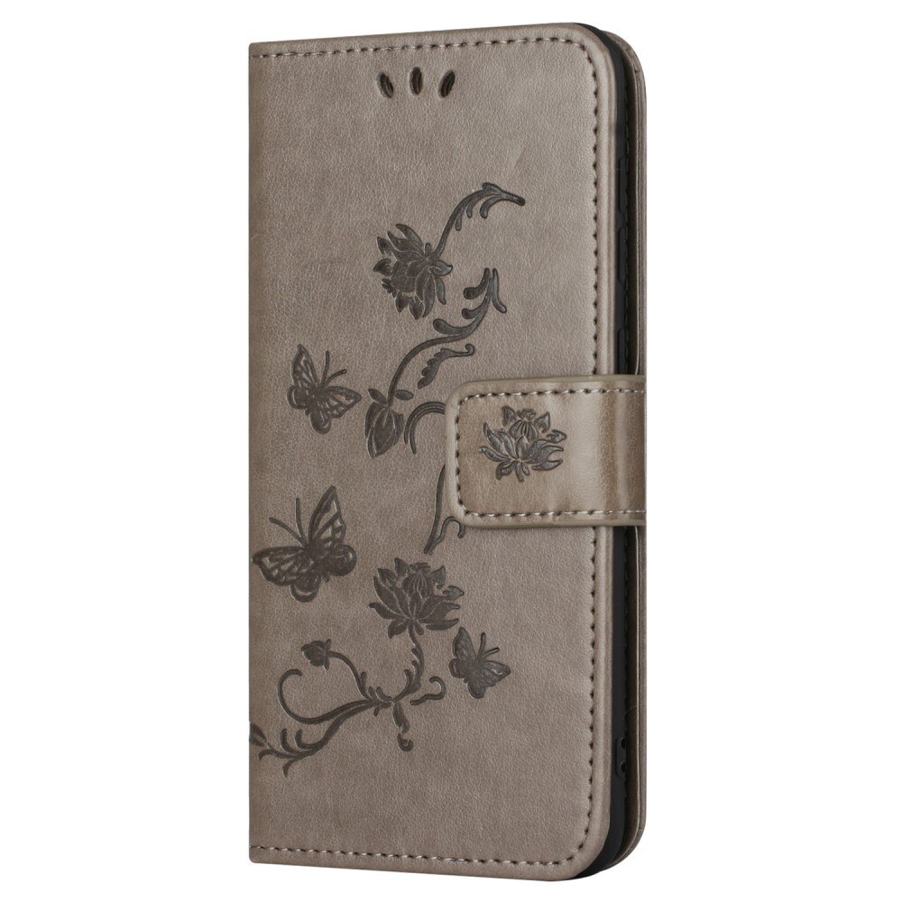 Funda de Cuero con Mariposas Samsung Galaxy S23 FE, Gris