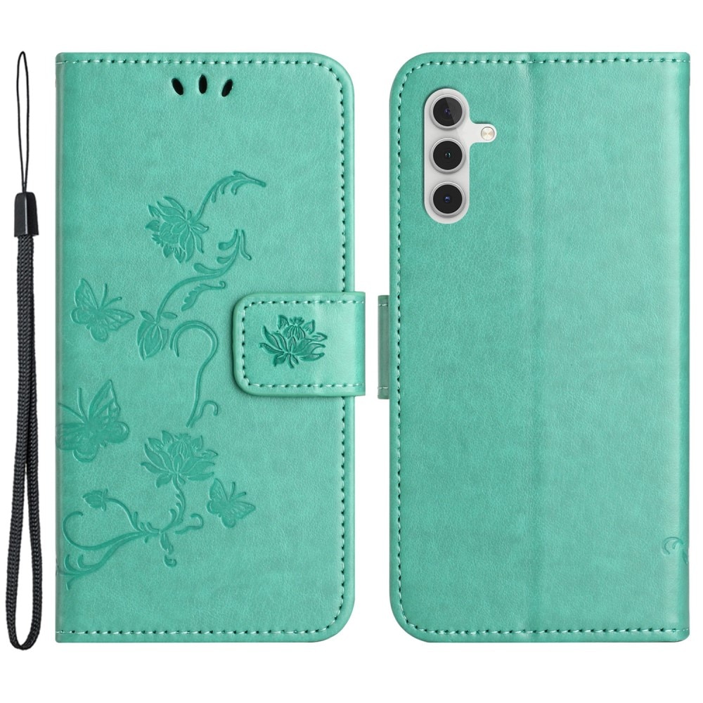 Funda de Cuero con Mariposas Samsung Galaxy S23 FE, Verde