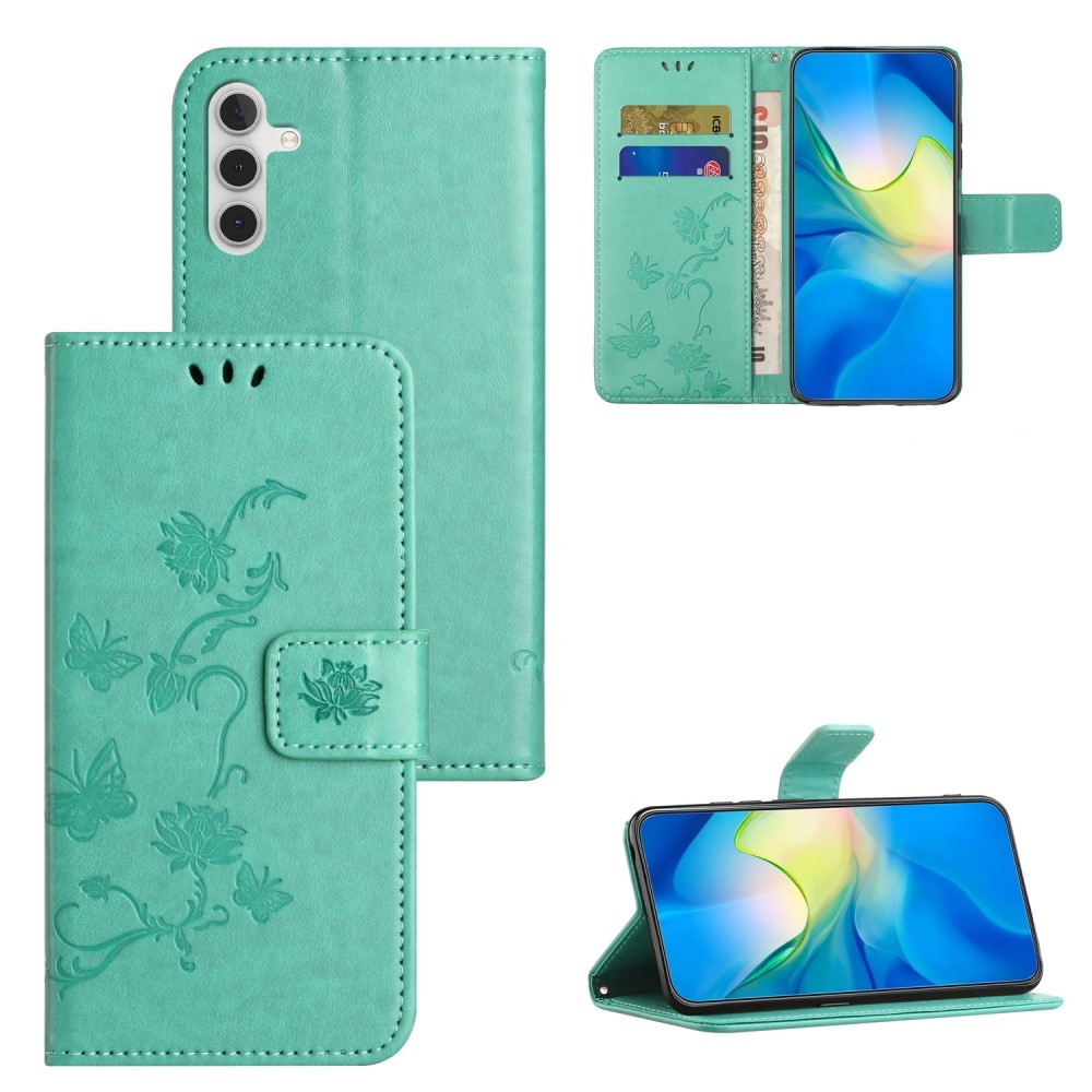 Funda de Cuero con Mariposas Samsung Galaxy S23 FE, Verde